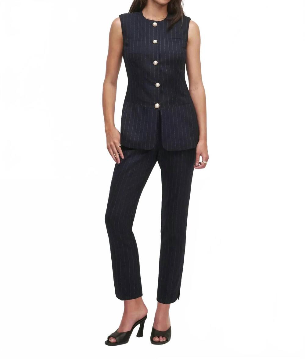 NEW FAVORITE DAUGHTER clocking in top in navy pinstripe